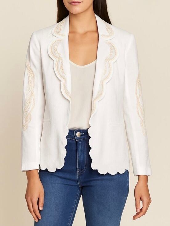 Joie Jackets & Blazers - Joie | Linen Blend Embroidered Scallop Edge Blazer Jacket Small Ivory White